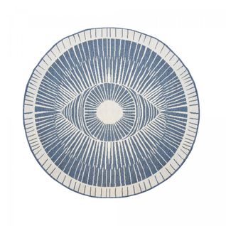 Tapis Rond D'extérieur, Kilim Reversible Ø160cm Lyn2 B Rond Reversible Bleu Et Crème