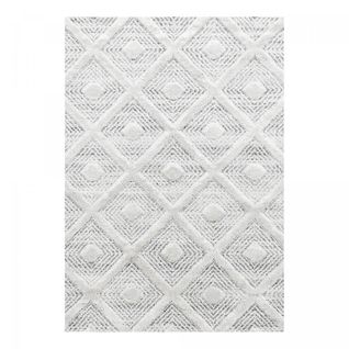 Tapis Chambre Ø160cm Tissé Gris Et Blanc Rond Motif Scandinave Pistioum
