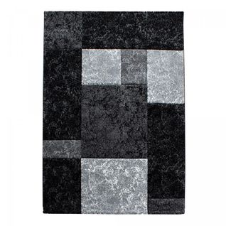 Tapis Salon 160x230 Tissé Noir Et Gris Rectangle Motif Géométrique Cararelle
