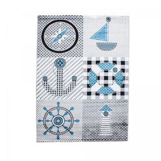 Tapis Enfant 80x150 Rectangle Tissé Gris Et Bleu Kid Coll