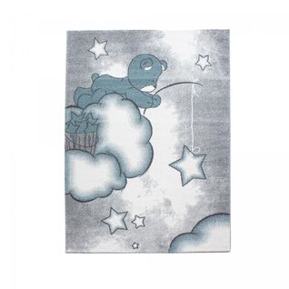 Tapis Enfant 120x170 Rectangle Tissé Bleu Et Gris Kid Sky