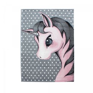 Tapis Enfant 120x170 Tissé Rose Et Gris Motif Animaux Kid Dream