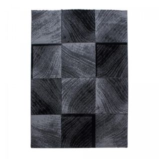 Tapis Salon 200x290 Tissé Gris Et Noir Rectangle Motif Géométrique Sipur