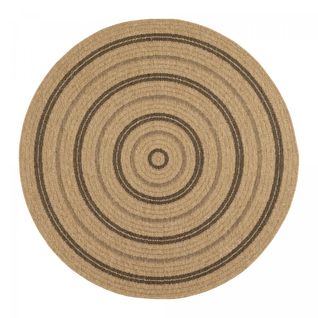 Tapis Rond D'extérieur D.120cm Tissé Kilim Beige Et Noir Jute Art 5