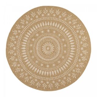 Tapis Rond D'extérieur D.120cm Tissé Kilim Beige Et Blanc Jute Art 6