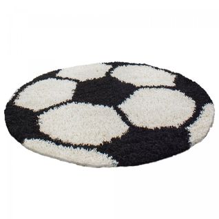 Tapis Enfant Ø120cm Rond Tissé Noir Et Crème Shaggy Foot