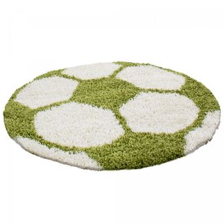 Tapis Enfant Ø120cm Rond Tissé Vert Et Crème Shaggy Foot