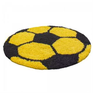 Tapis Enfant Ø120cm Rond Tissé Jaune Et Noir Shaggy Foot