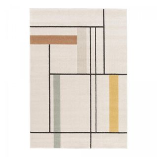 Tapis Salon 200x290 Tissé Beige Et Jaune Rectangle Motif Géométrique Contemrec