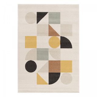 Tapis Chambre 120x170 Tissé Beige Et Jaune Rectangle Motif Géométrique