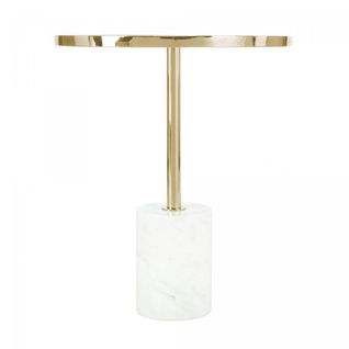 Table Basse Fait Main En Acier Ehe 46x46 Doré Et Blanc