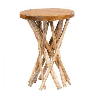 Table Basse Fait Main En Bois Motif Floral Eki 40x40 Clair Et Brillant