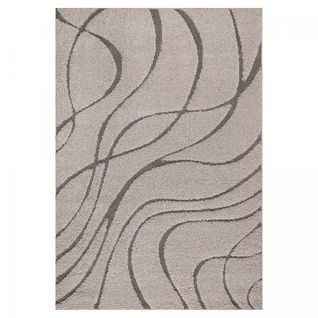 Tapis Shaggy 120x160 Rectangle Tissé Beige Motif Géométrique Pouda