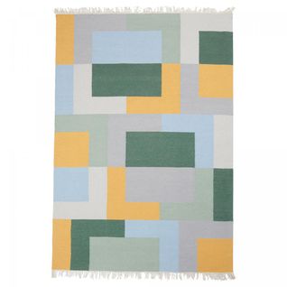 Tapis Kilim 200x290 Rectangle Fait Main En Laine Jaune Et Vert