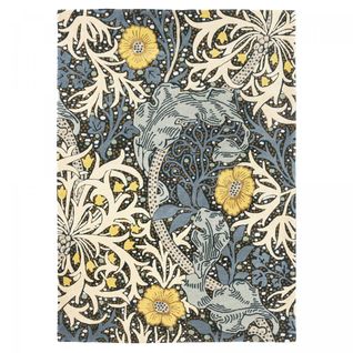 Tapis Salon 200x280 Fait à La Main En Laine Bleu Et Jaune Motif Floral