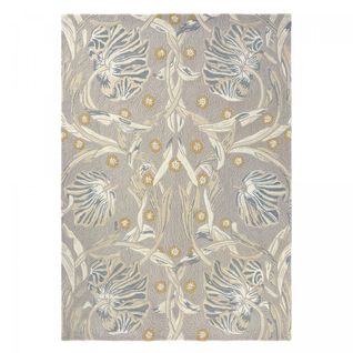 Tapis Salon 200x280 Fait à La Main En Laine Gris Clair Rectangle Motif Floral