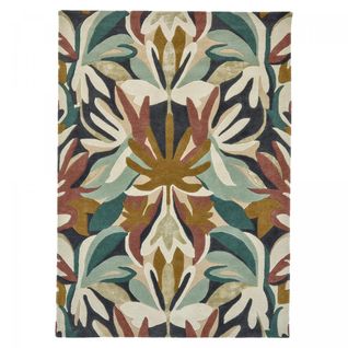 Tapis Chambre 170x240 Fait à La Main En Laine Vert Et Beige Motif Floral