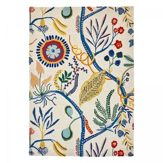 Tapis Grand Salon 250x350 Fait à La Main En Laine Multicolore Motif Floral