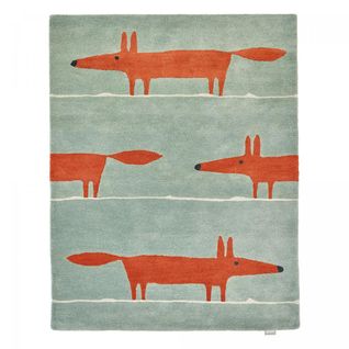 Tapis Enfant 120x180 Fait à La Main En Laine Vert Pastel Et Rouge Mr Fox