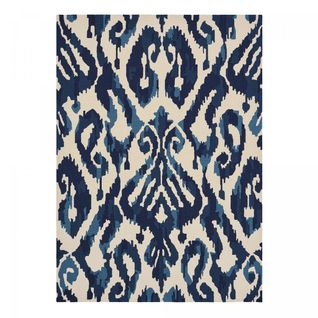 Tapis Extérieur 200x280 Tissé Kilim Bleu Et Beige Kasuri