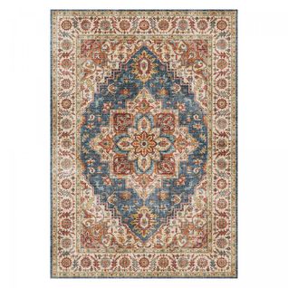 Tapis Grand Salon 200x290 Tissé Bleu Et Marron Rectangle Motif Oriental Vivace 1