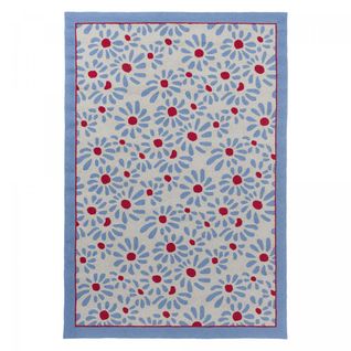 Tapis Extérieur 200x280 Kilim Fait Main Bleu Et Rouge Daisy