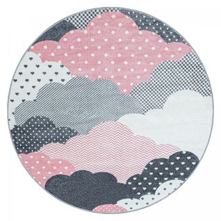 Tapis Enfant Ø120cm Rond Tissé Rose Et Gris Cloudy