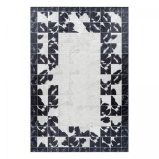 Tapis Grand Salon 200x290 Tissé Noir Et Crème Rectangle Motif Fresque Noatak