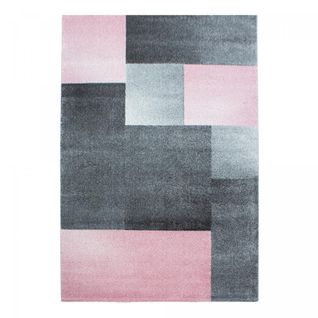 Tapis Salon 200x290 Tissé Rose Et Gris Rectangle Motif Géométrique Karluk
