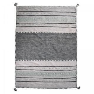 Tapis Kilim 80x150 Rectangle Fait Main En Coton Gris Et Noir Motif Ethnique