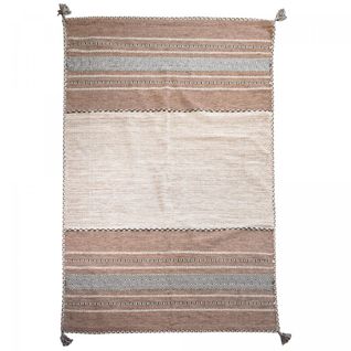 Tapis Kilim 160x230 Rectangle Fait Main En Coton Beige Et Marron