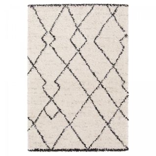 Tapis Shaggy 80x150 Rectangle Tissé Noir Et Crème Motif Berbère Croma 12