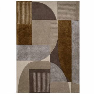 Tapis Salon 160 X 230 Cm, Beige, Laine Noble Tufté Main, Motif Géométrique, Chaleureux