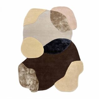 Tapis Salon 160 X 230 Cm, Marron Beige Noir, Forme Originale, Laine Noble Tufté Main, Lonma Élégant