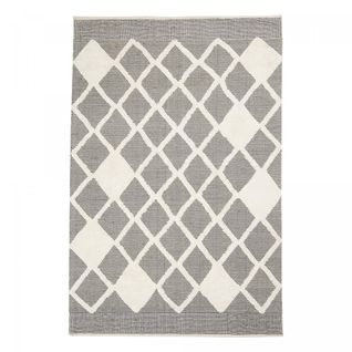 Tapis Salon 80x150 Fait Main En Coton Gris Et Crème Rectangle Motif Faux Uni