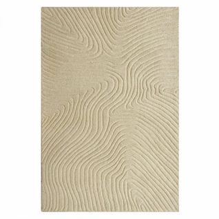 Tapis Chambre 120 X 170 Cm Beige, Laine Naturelle, Vyta Au Motif Abstrait, Relief Chaleureux