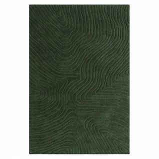 Tapis Chambre, 120 X 170 Cm, Vert, Noir, Laine, Motif Abstrait En Relief, Tufté Main