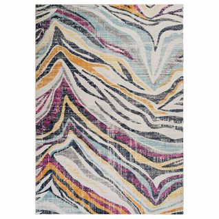 Tapis D'orient 120x170 Motif Géométrique Poils Ras Écru Bleu Lyn3 Lo Entretien Facile.