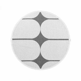 Tapis Exterieur 160 X 160-cm, Blanc, Noir, Forme Ronde Élégante, Géométrique Kilim, Sventi
