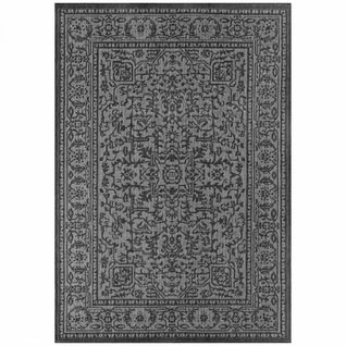 Tapis Exterieur 160 X 230 Cm, Motif Oriental Kilim Authentique, Idéal Terrasse, Gris, Noir