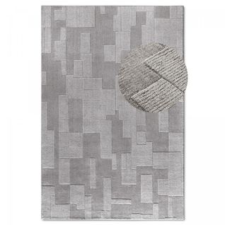 Tapis Salon 190 X 280 Cm Gris, Beige, Laine Noble, Wilhelmine, Structure Relief Authentique