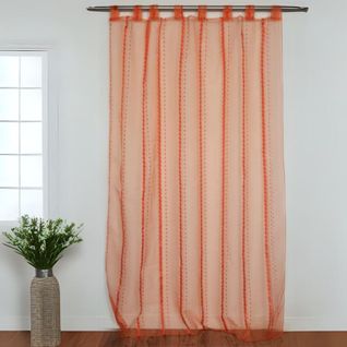 Voilage à Rayures Et Fils Coupés Brique - 150x240 Cm - Brique