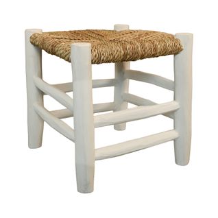 Tabouret Marocain Blanc En Bois - 30x30x30 Cm - Blanc