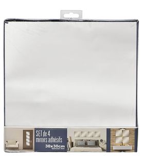 Set De 4 Miroirs Adhésifs Carrés En Verre 30 X 30 Cm