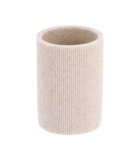Gobelet Et Porte Brosse à Dents En Résine Striée Beige Clair