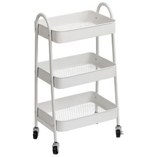 Desserte Métal Sur Roulettes 3 Niveaux Blanc