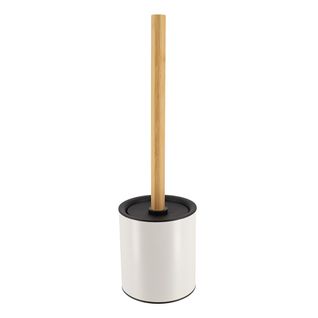 Brosse Wc Avec Support En Métal Blanc Et Manche En Bambou