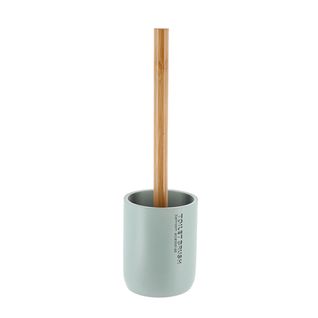 Brosse Wc Avec Support En Résine Vert Eucalyptus et Manche En Bambou