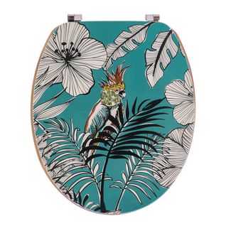 Abattant Wc En Bois Déco Jungle Fever Bleu Avec Kit Fixation En Acier Inoxydable
