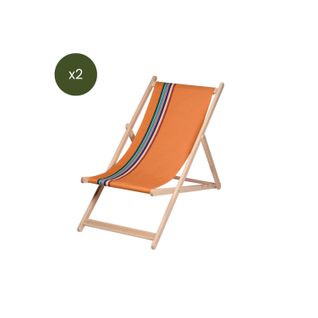Lot De 2 Chiliennes Pliantes Règlables - 100 % Coton - Bois Hêtre - Multicolore - Mauleon Epice